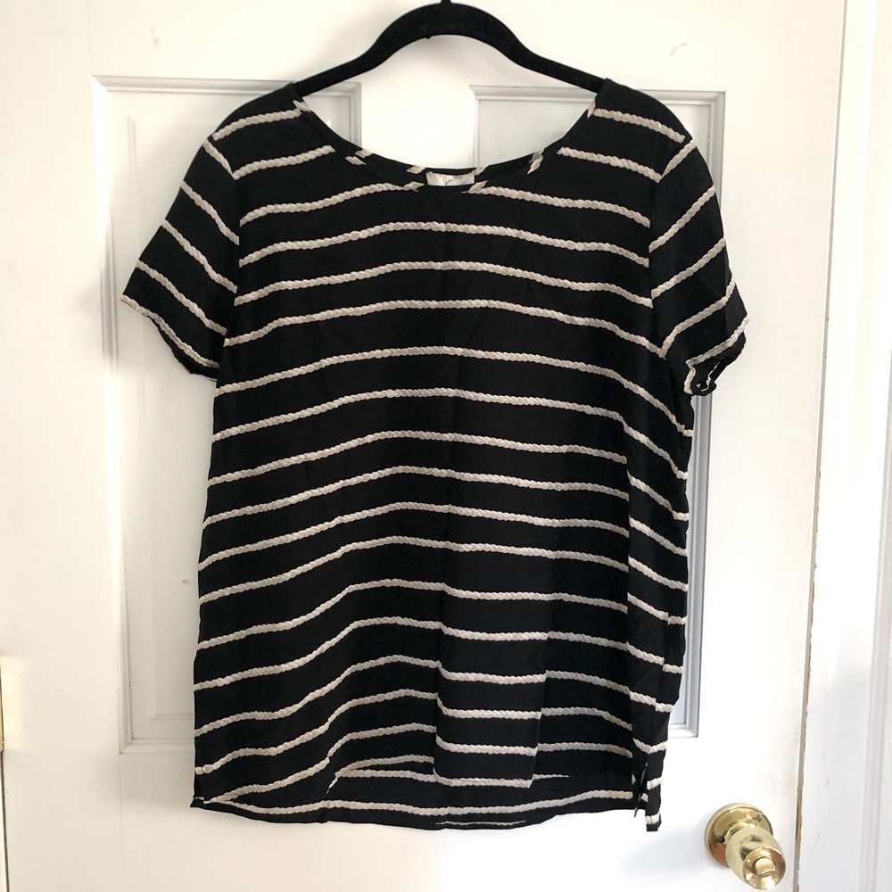 Joie Black and Tan Rope Print Silk Short Sleeve Blouse